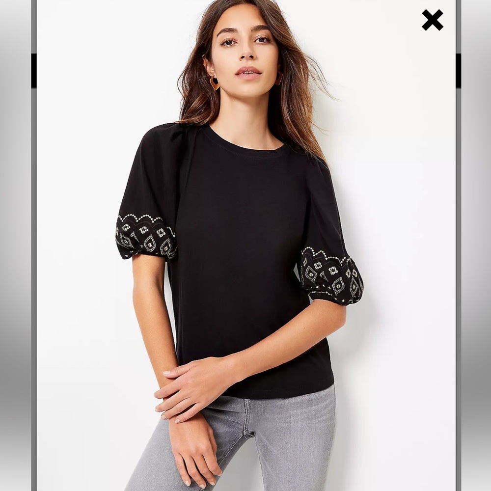 Loft Embroidered Balloon sleeve top size Medium